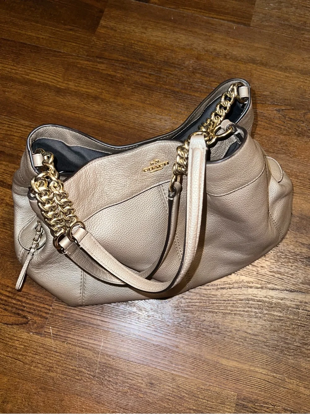 Coach Lexy Metallic Gold Tan Pebbled Leather Luxury Glam Chic Shoulder Bag